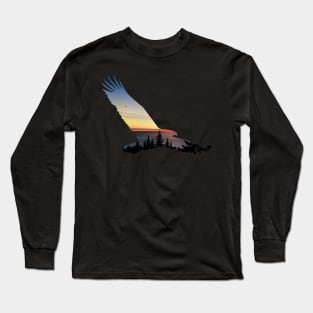 Lovely Flying Eagle Trippy Forest Sky Silhouette Long Sleeve T-Shirt